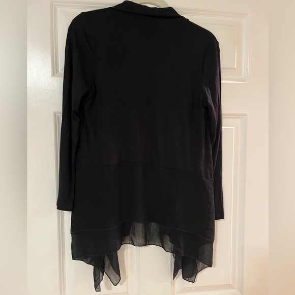 Black pebble and stone sz S cardigan with flowy scarf like trim - Picture 4 of 9